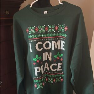 Men’s Jerzees Green Holiday Sweater with Festive Message